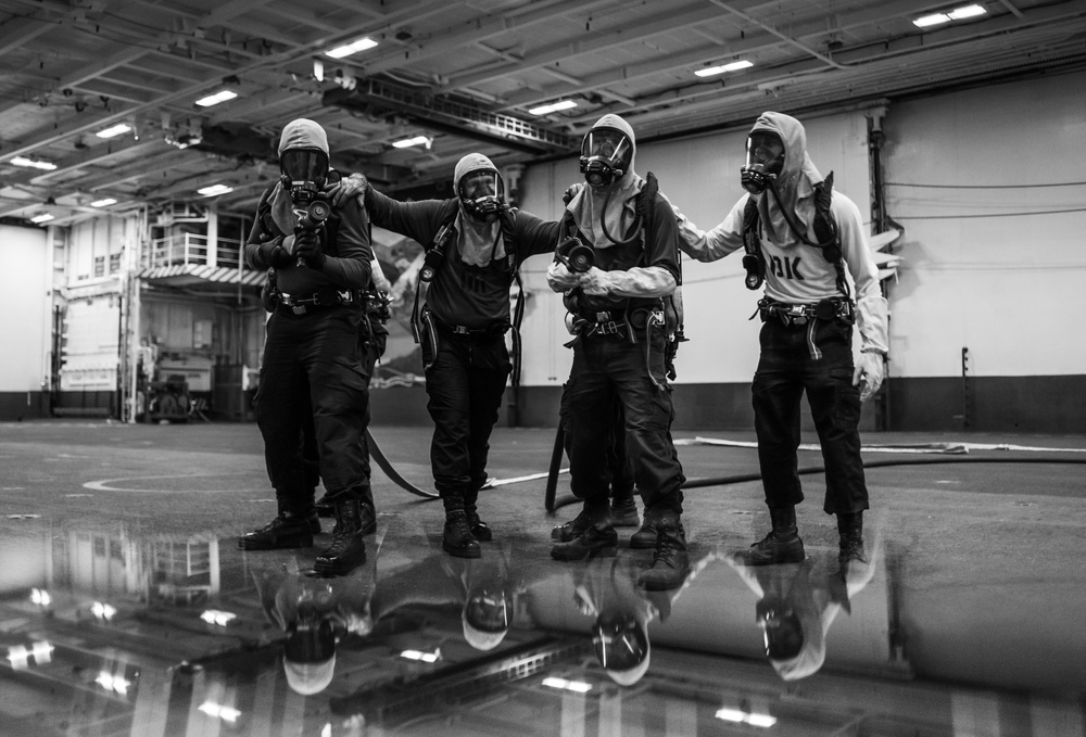 Air Department Training Team Runs a Hangar Deck Drill