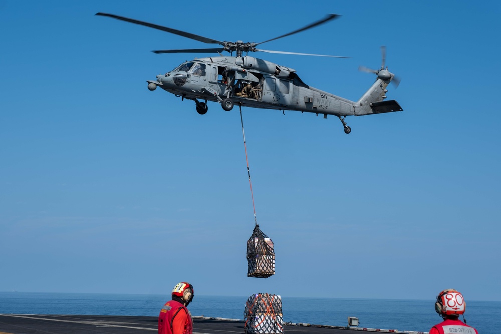 USS Dwight D. Eisenhower (CVN 69) Conducts a Replenishment-At-Sea in the Gulf of Oman