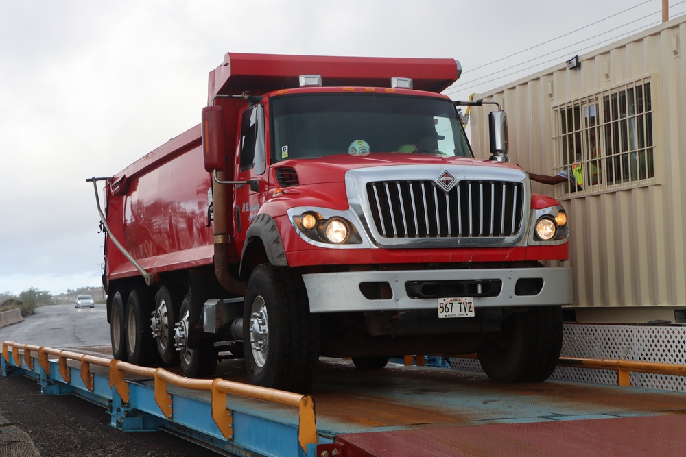 First residential debris removal truck from Lahaina enters a weigh scale at the Temporary Debris Storage site