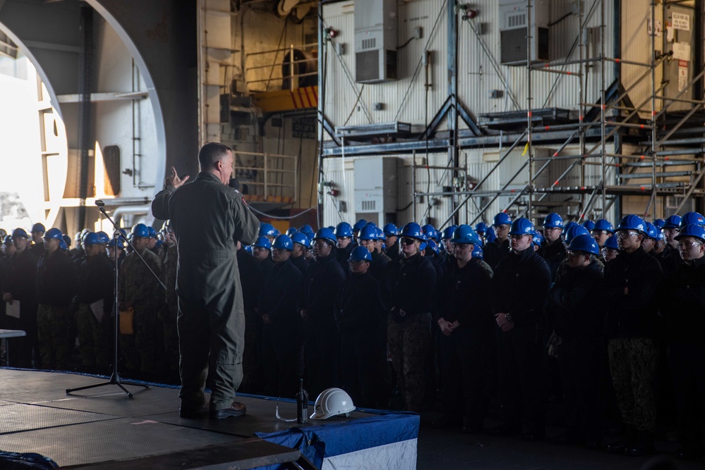 USS Ronald Reagan (CVN 76) holds all-hands call