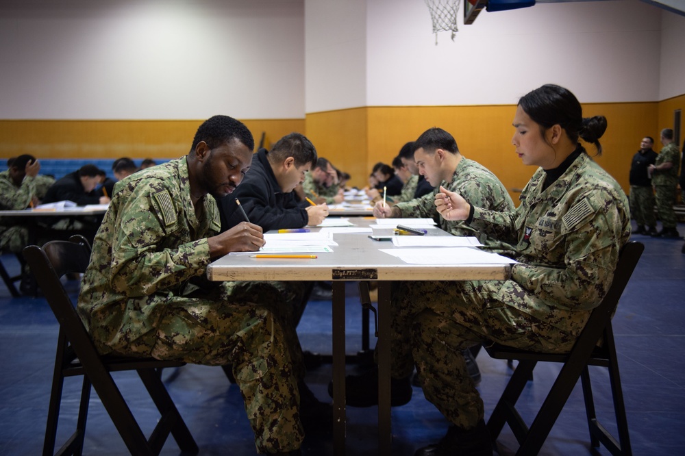 USS Ronald Reagan (CVN 76) Sailors take Navy-wide E-7 advancement exam