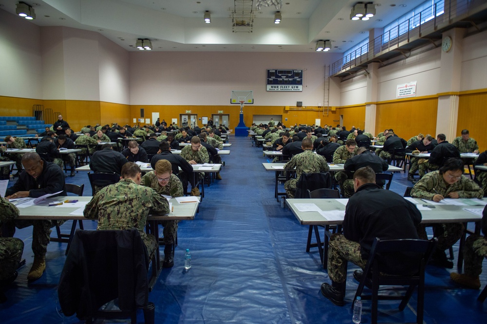 USS Ronald Reagan (CVN 76) Sailors take Navy-wide E-7 advancement exam