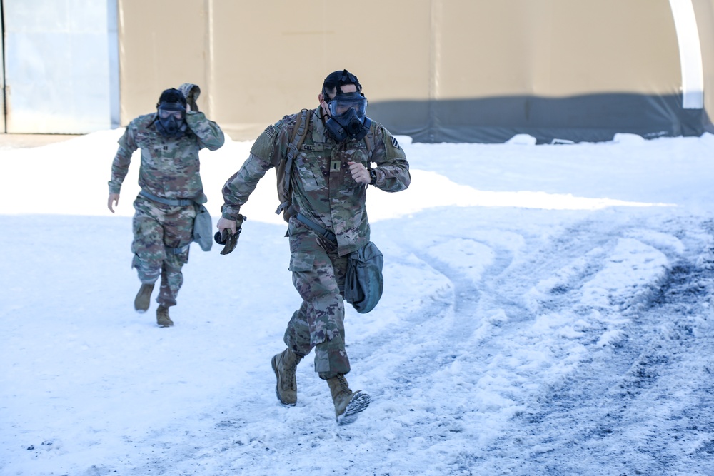 Soldiers at Karliki practice chemical attack response