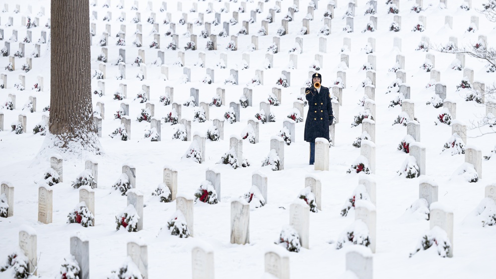 U.S. Army Band Bugler in Snowstorm