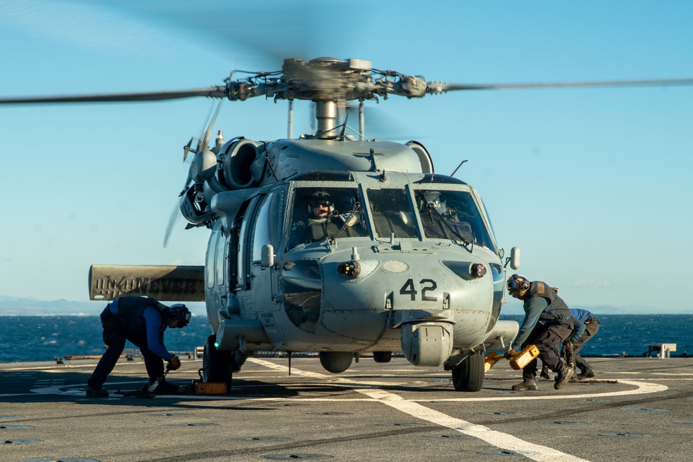 Sailors Conduct Flight Operations Aboard USS Harpers Ferry