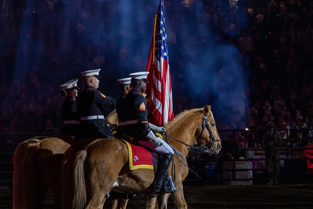 U.S. Marine Corps Mounted Color Guard performs at San Diego Rodeo 2024