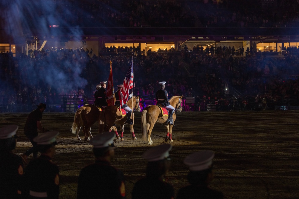 U.S. Marine Corps Mounted Color Guard performs at San Diego Rodeo 2024