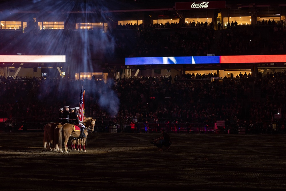 U.S. Marine Corps Mounted Color Guard performs at San Diego Rodeo 2024