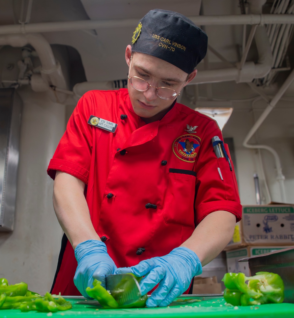 USS Carl Vinson (CVN 70) Sailors Prepare Dinner