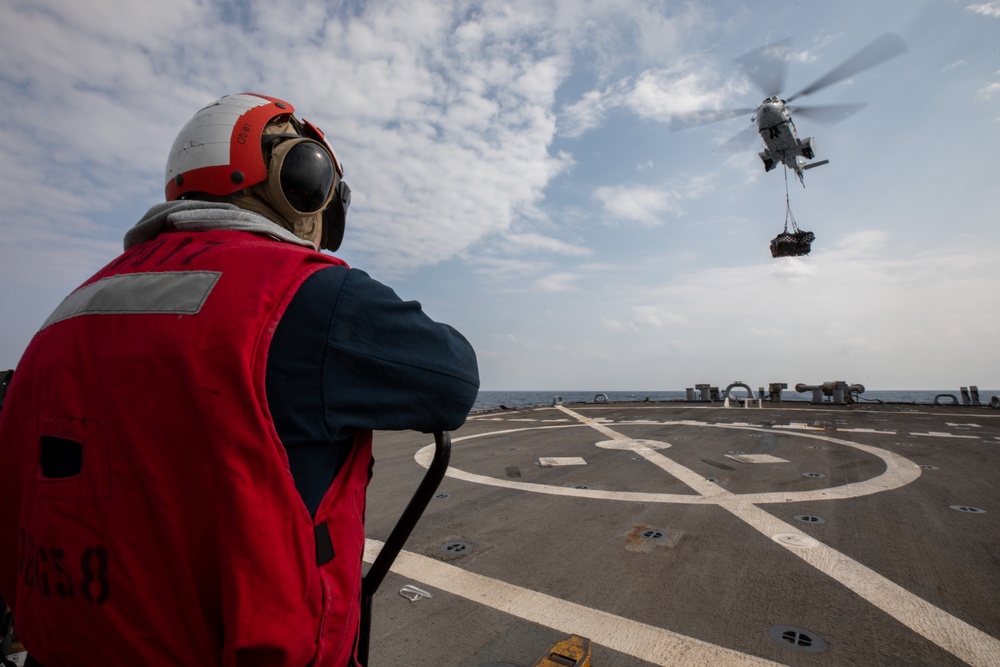 USS Laboon (DDG 58) Conducts a Vertical Replenishment with USNS Alan Shepard (T-AKE 3)