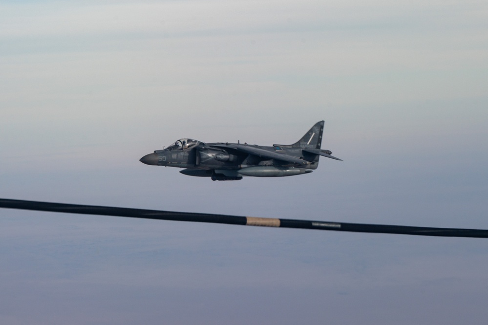 U.S. Marine Corps AV-8B Harriers refuel in CENTCOM AOR