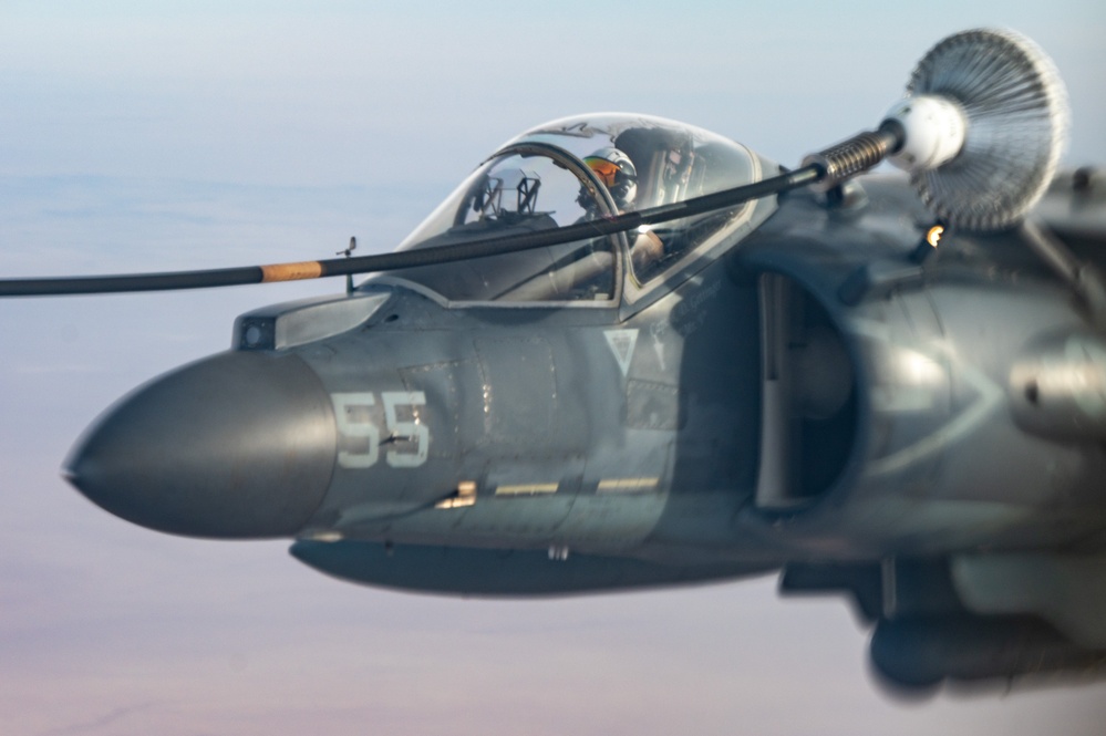 U.S. Marine Corps AV-8B Harriers refuel in CENTCOM AOR