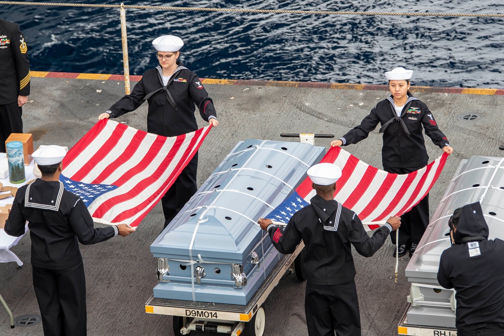 Abraham Lincoln hosts a burial-at-sea ceremony