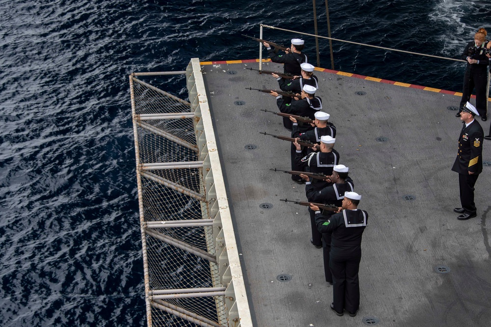 Abraham Lincoln hosts a burial-at-sea ceremony