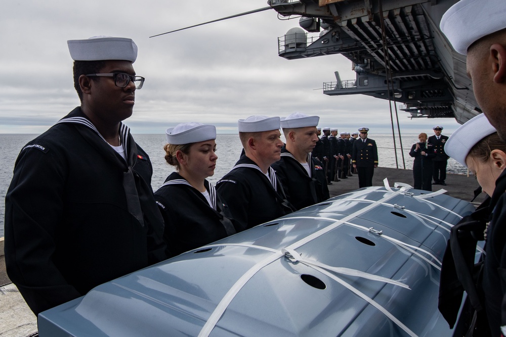 Abraham Lincoln hosts a burial-at-sea ceremony