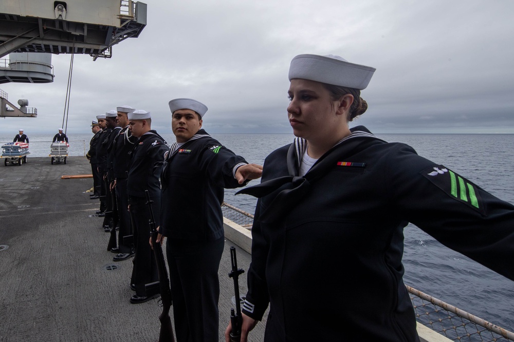 Abraham Lincoln hosts a burial-at-sea ceremony