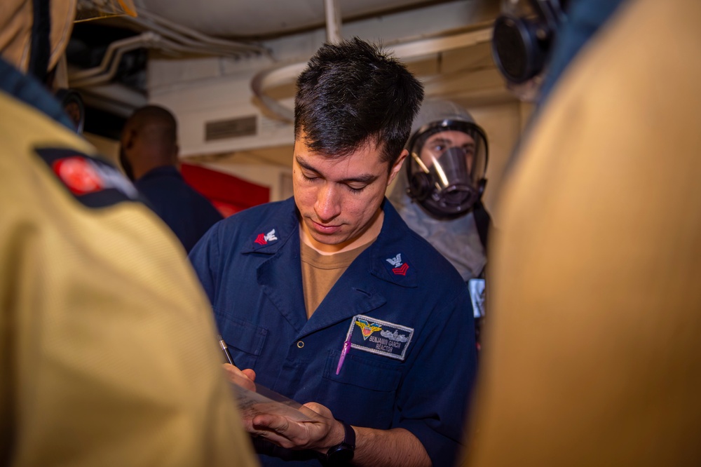 USS Carl Vinson (CVN 70) Conducts Damage Control Training