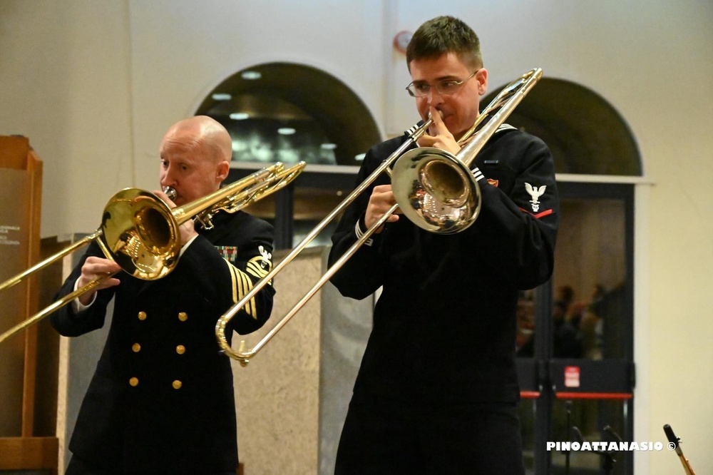 U.S. Naval Forces Europe and Africa Band’s Brass Band, Topside performs at the Naples Observatory.