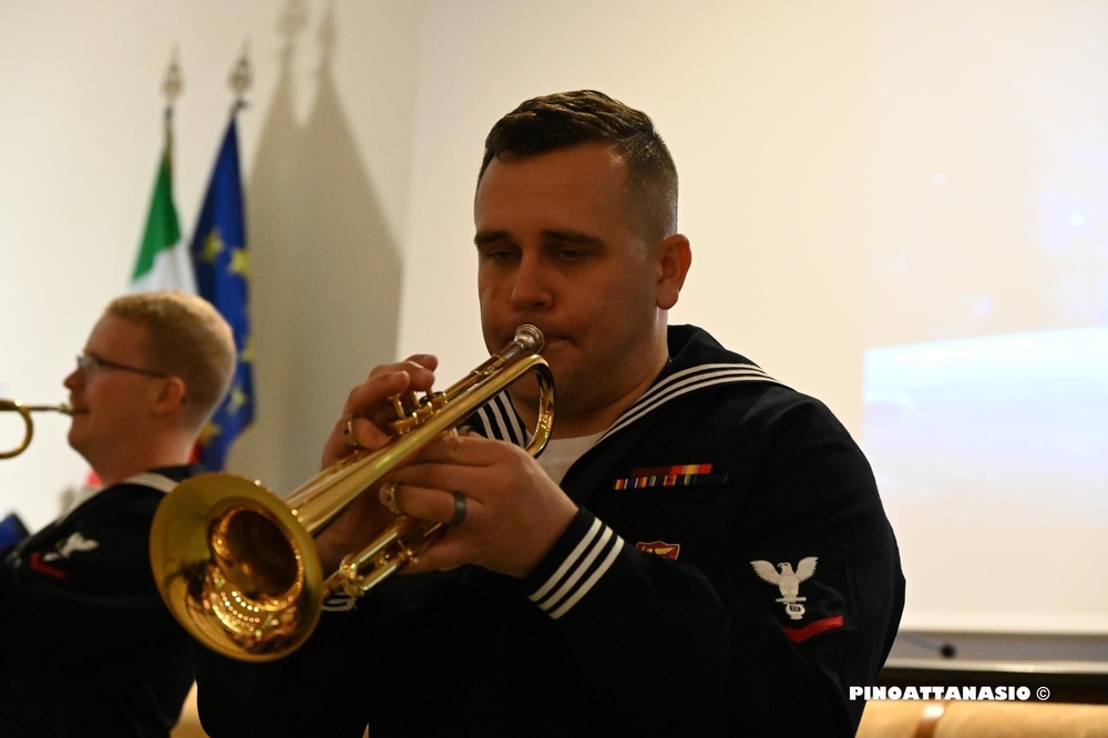 U.S. Naval Forces Europe and Africa Band’s Brass Band, Topside performs at the Naples Observatory.