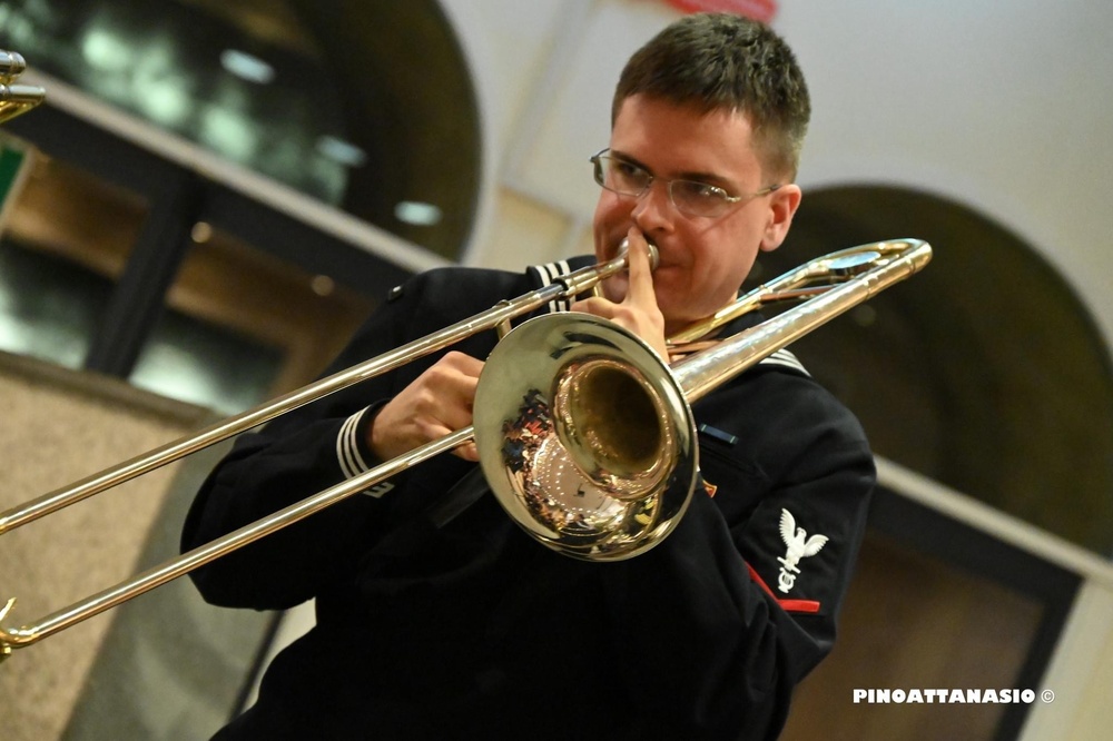 U.S. Naval Forces Europe and Africa Band’s Brass Band, Topside performs at the Naples Observatory.