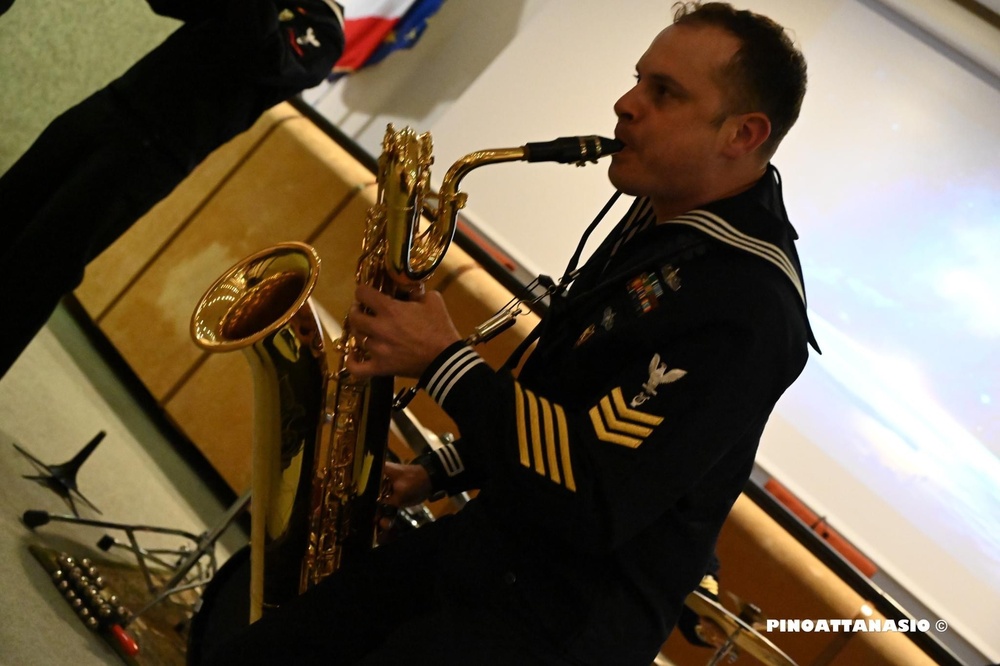 U.S. Naval Forces Europe and Africa Band’s Brass Band, Topside performs at the Naples Observatory.