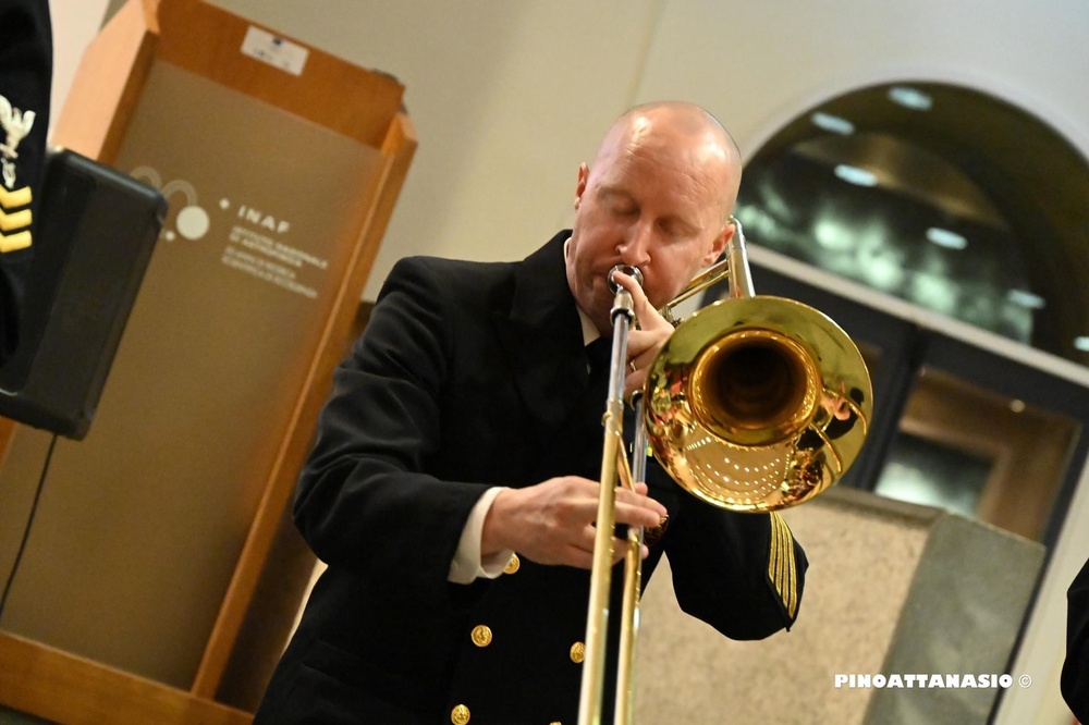 U.S. Naval Forces Europe and Africa Band’s Brass Band, Topside performs at the Naples Observatory.