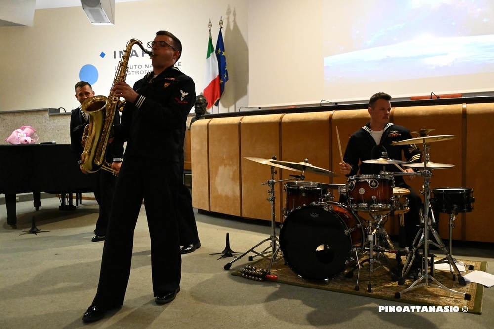 U.S. Naval Forces Europe and Africa Band’s Brass Band, Topside performs at the Naples Observatory.