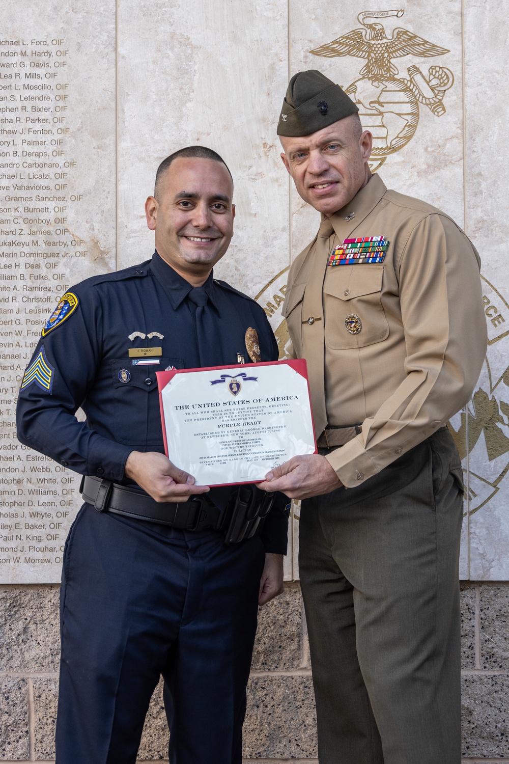 Marine veteran, SDPD Patrol Sergeant receives Purple Heart medal