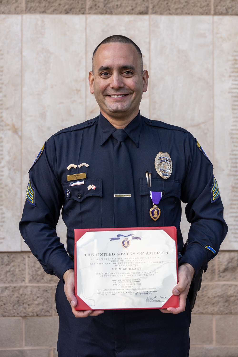 Marine veteran, SDPD Patrol Sergeant receives Purple Heart medal