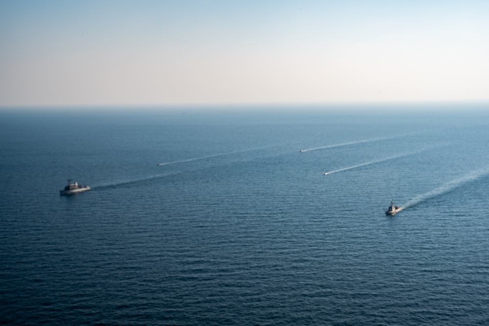 U.S. 5th Fleet and Royal Bahrain Naval Force Ships sail in the Arabian Gulf during Exercise Diamond Defender 2024