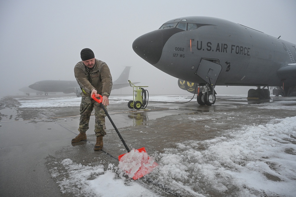 KC-135 T Stratotanker in Dense Fog at Selfridge Air National Guard Base