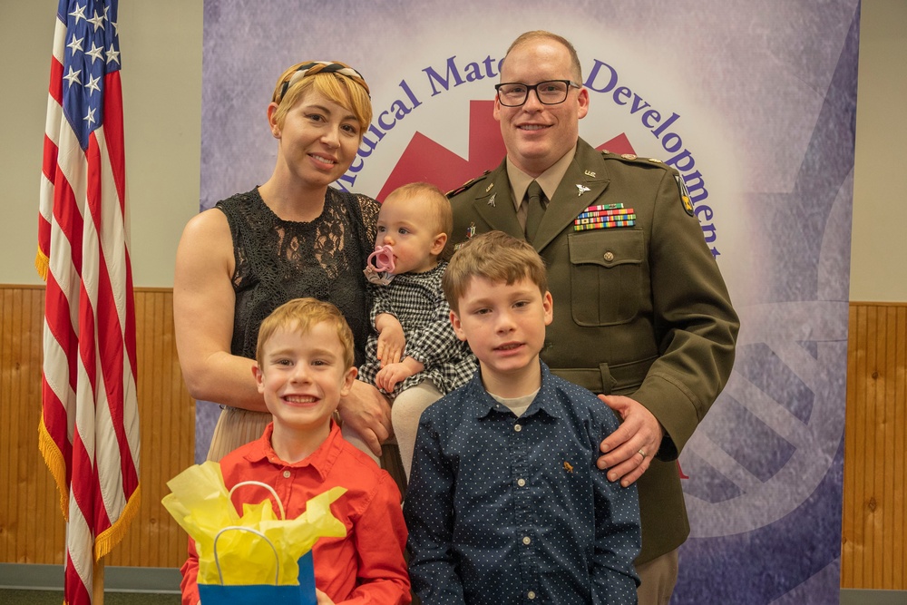 Family, friends, colleagues gather for USAMMDA Army product developer's field grade promotion