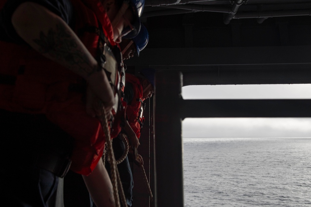 Abraham Lincoln performs a man overboard drill