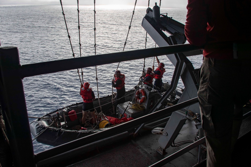 Abraham Lincoln performs a man overboard drill