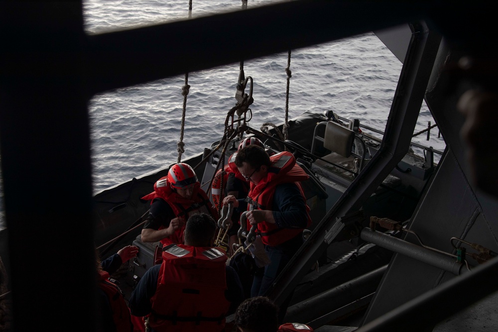 Abraham Lincoln performs a man overboard drill