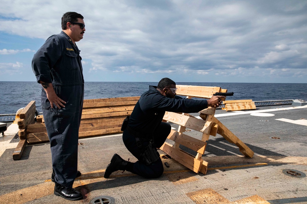 Sterett Sailors Conduct Navy Handgun Practical Weapons Course