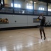 Newly refinished basketball gym floor at Huntington Hall Naval Berthing Facility