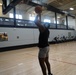 Newly refinished basketball gym floor at Huntington Hall Naval Berthing Facility