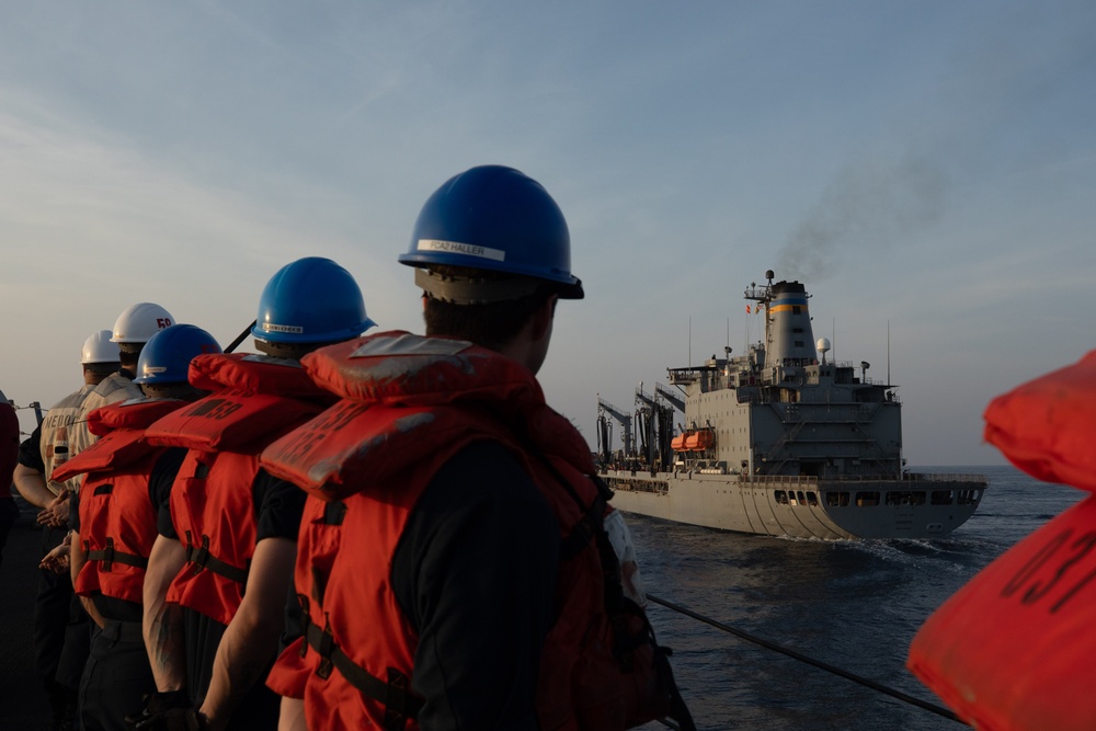 USS Laboon Conducts a Replenishment-at-Sea with USNS Kanawha in the Red Sea