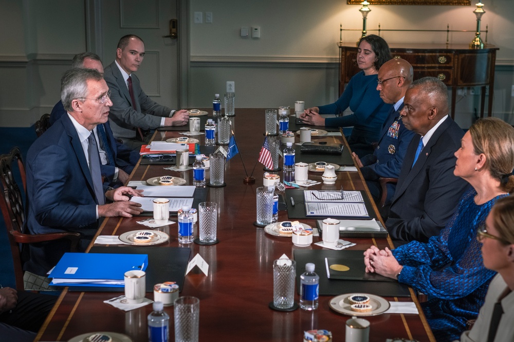 SECDEF Welcomes NATO SECGEN Stoltenberg to the Pentagon.