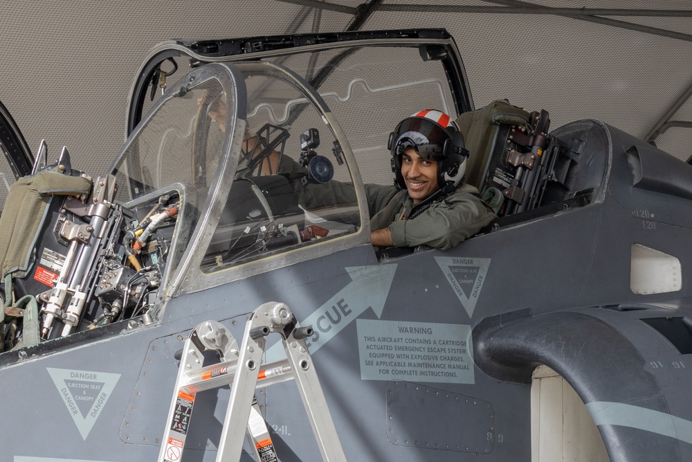 U.S. Marine from Milwaukee flies in an AV-8B Harrier II jet as an incentive for reenlisting