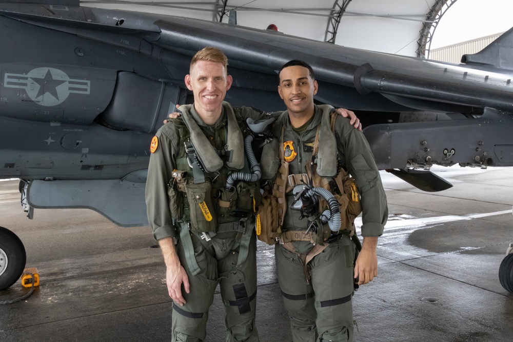 U.S. Marine from Milwaukee flies in an AV-8B Harrier II jet as an incentive for reenlisting