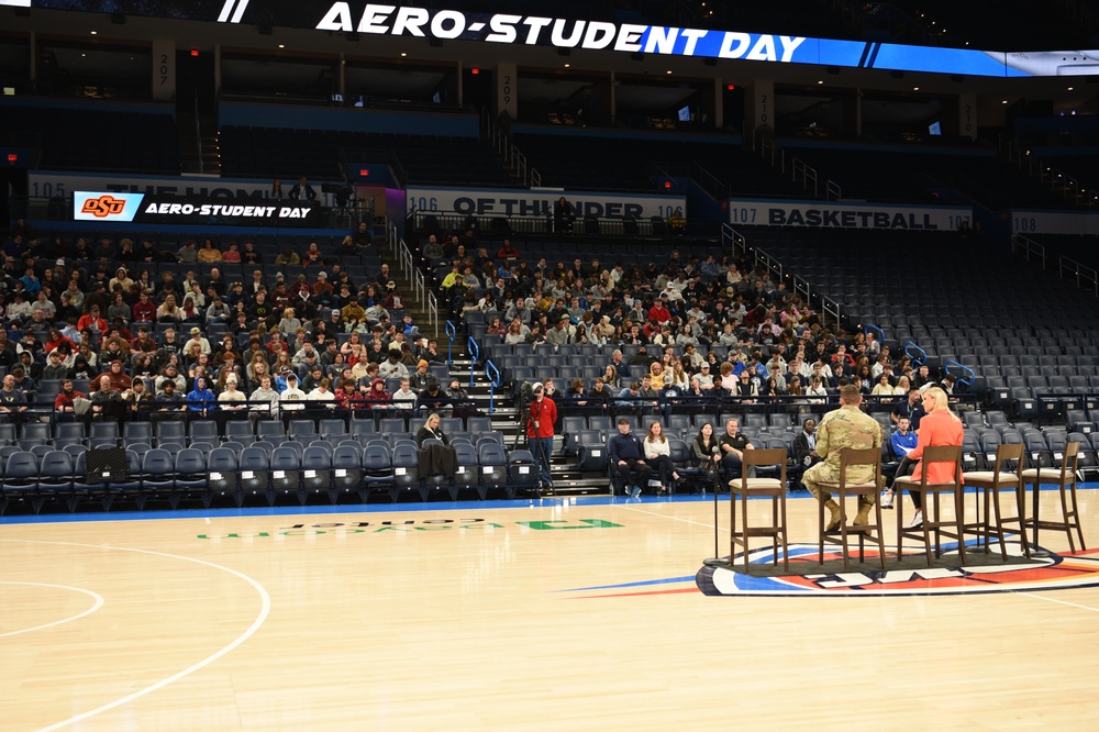 The OC-ALC Represents Team Tinker at the 2023 OKC Thunder’s Aero-Student Day
