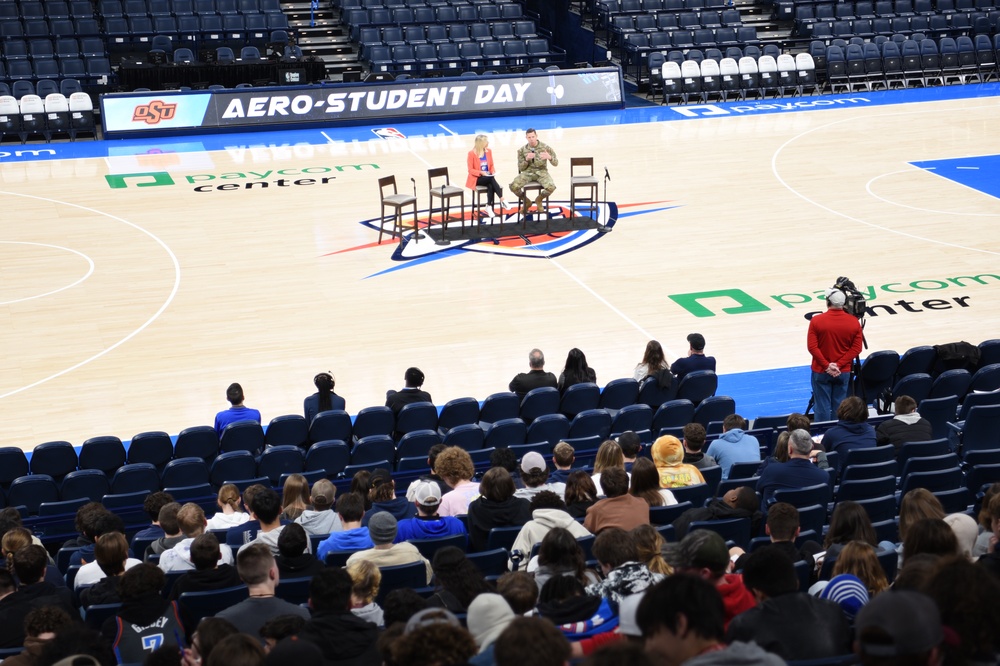 The OC-ALC Represents Team Tinker at the 2023 OKC Thunder’s Aero-Student Day