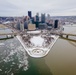 Aerial view of Pittsburgh District’s wintery rivers