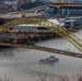 Towboats navigate through Pittsburgh District’s foggy landscape