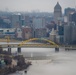 Towboats navigate through Pittsburgh District’s foggy landscape