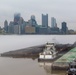 Towboats navigate through Pittsburgh District’s foggy landscape