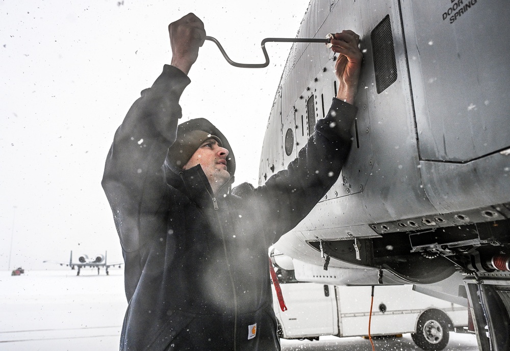 Airman Performs Preflight Checks on A-10C Thunderbolt II at Selfridge Air National Guard Base