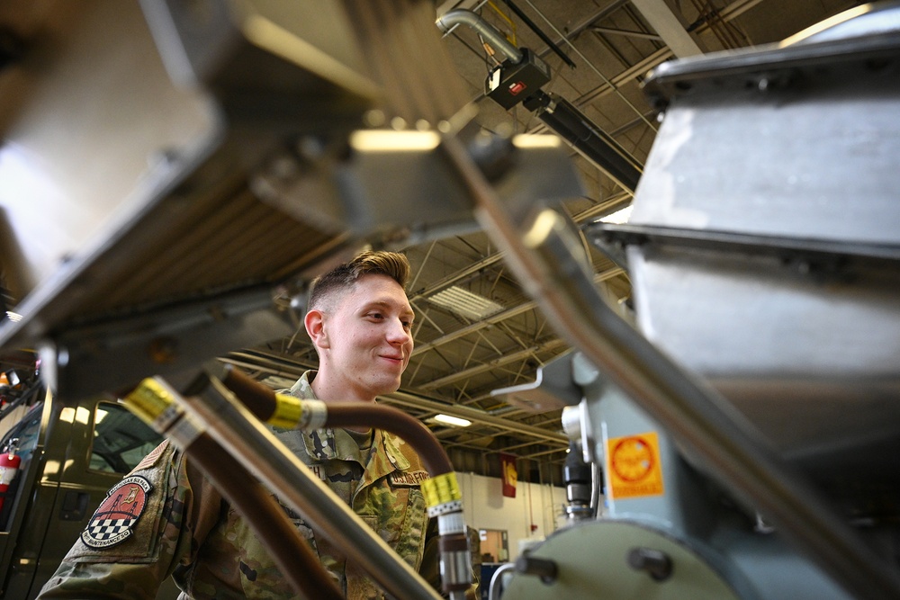 Airman at Selfridge Air National Guard Base Services Ground Support Equipment